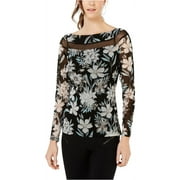 I-N-C Womens Illusion Insert Pullover Blouse, Black, X-Small