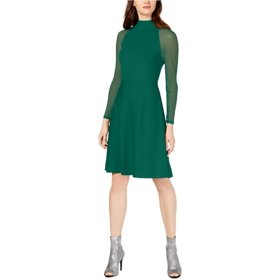I.N.C Womens Illusion Sleeve Sweater Dress, Green, X-Small
