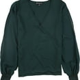 thumbnail image 1 of I.N.C Womens Illusion Surplice Pullover Blouse, Green, Medium, 1 of 2