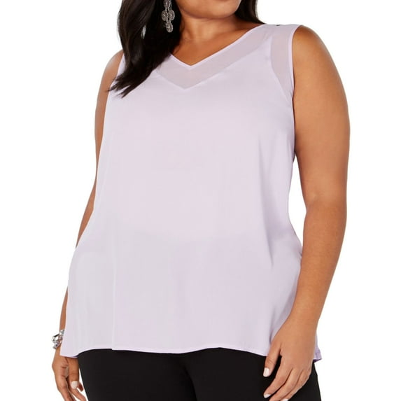 I.N.C Womens Illusion Tank Sleeveless Blouse Top, Purple, Plus Size, 0X