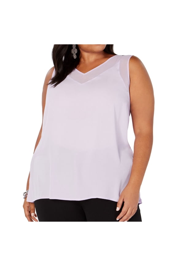 I.N.C Womens Illusion Tank Sleeveless Blouse Top, Purple, Plus Size, 0X