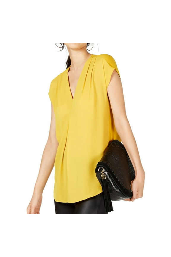 I.N.C Womens Inverted Pleat Pullover Blouse, Yellow, Medium