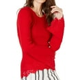 thumbnail image 1 of I.N.C Womens Lace Bell-Sleeve Knit Sweater, Red, Large, 1 of 2