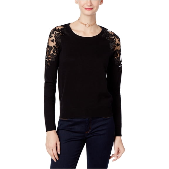 I.N.C Womens Lace Cut-Out Shoulder Pullover Sweater, Black, Petite, PP