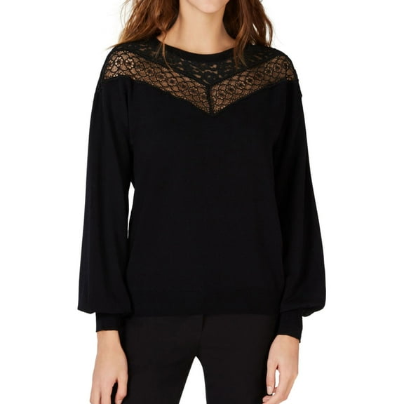 I-N-C Womens Lace Detail Pullover Sweater, Black, Small