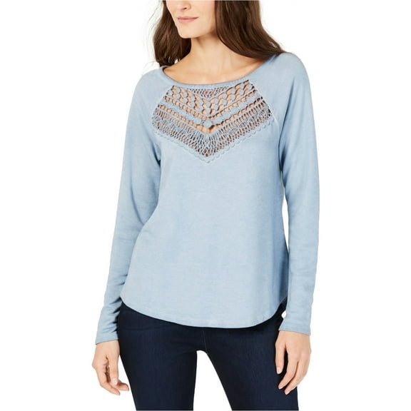 I.N.C Womens Lace Front Detail Sweatshirt, Blue, Large