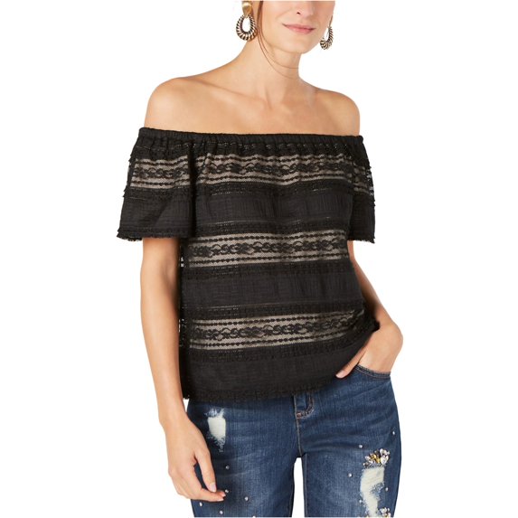 I-N-C Womens Lace Off the Shoulder Blouse, Black, XX-Large