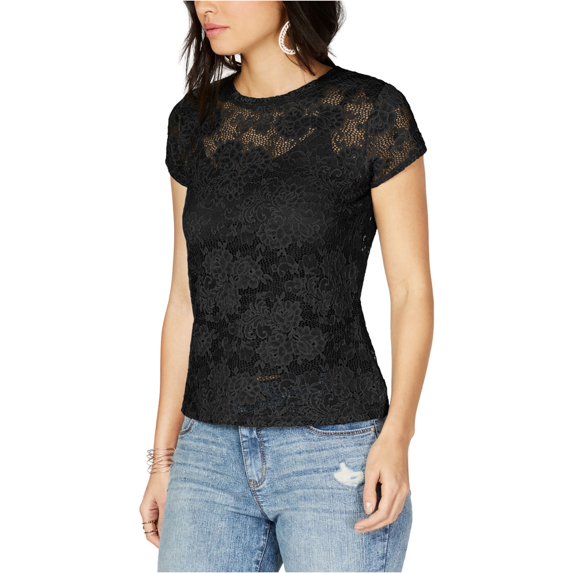 I-N-C Womens Lace Pullover Blouse, Black, Large