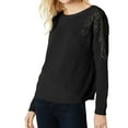 thumbnail image 1 of I.N.C Womens Lace Shoulder Pullover Sweater, Black, Large, 1 of 2