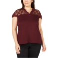 thumbnail image 1 of I.N.C Womens Lace-Trim Pullover Blouse, Red, Plus Size, 1X, 1 of 2