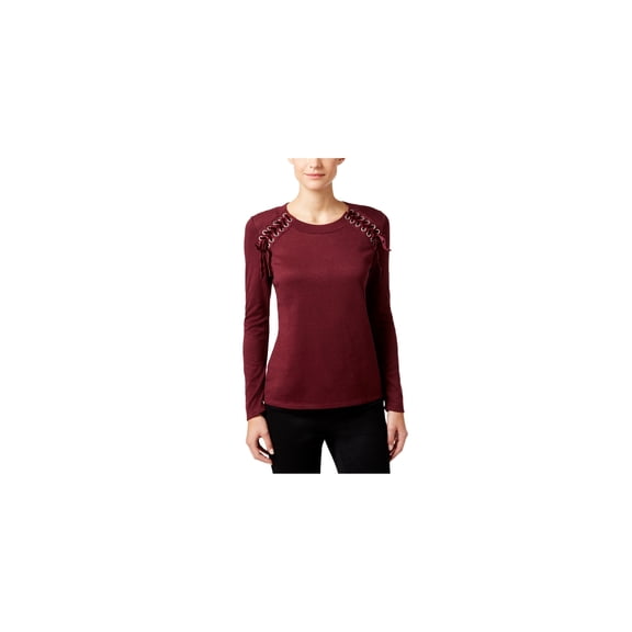 I.N.C Womens Lace-Up Pullover Sweater, Red, Petite, PL