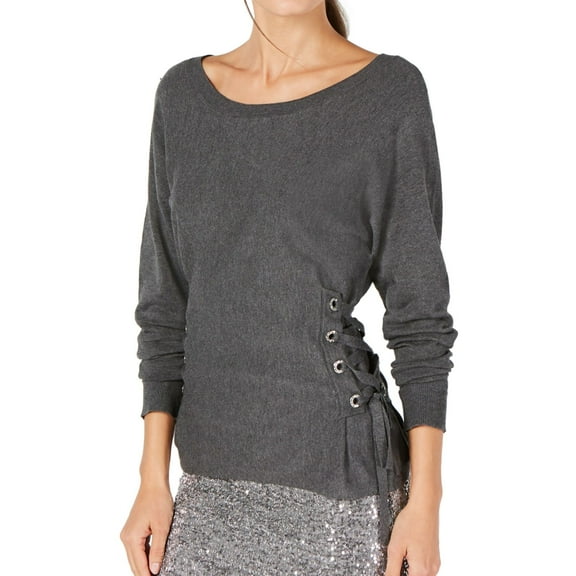 I.N.C Womens Lace Up Sides Pullover Sweater, Grey, Small