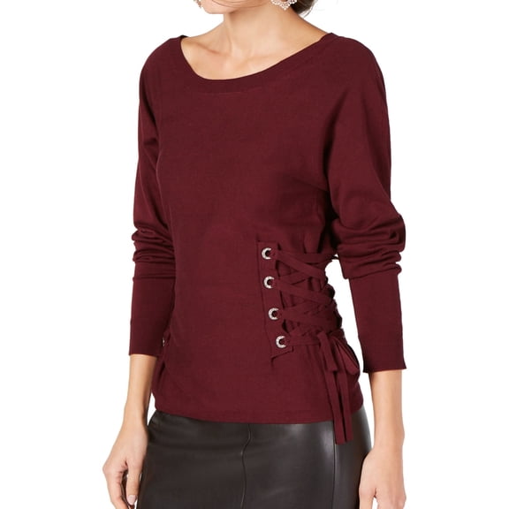 I-N-C Womens Lace Up Sides Pullover Sweater, Purple, X-Small