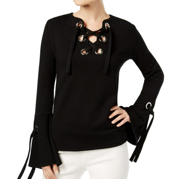 I.N.C Womens Lace-Up Sweatshirt, Black, Medium