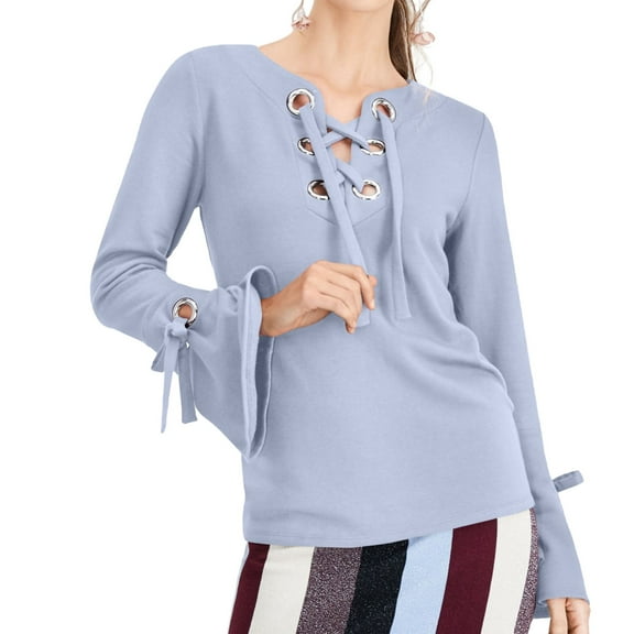 I.N.C Womens Lace-Up Sweatshirt, Blue, Small