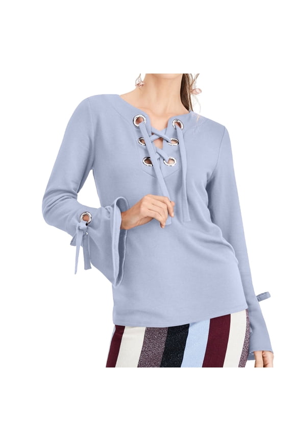 I.N.C Womens Lace-Up Sweatshirt, Blue, X-Small