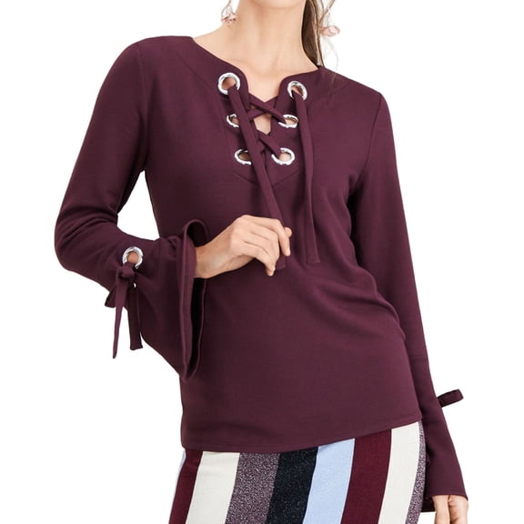 I.N.C Womens Lace-Up Sweatshirt, Red, Small