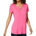 thumbnail image 1 of I.N.C Womens Lattice-Neck Knit Blouse, Pink, X-Small, 1 of 1