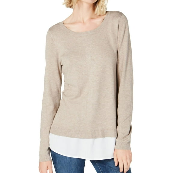 I.N.C Womens Layered Look Pullover Sweater, Beige, Plus Size, 0X