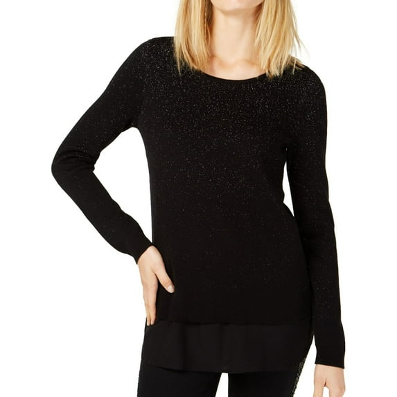 I-N-C Womens Layered Look Pullover Sweater, Black, Small