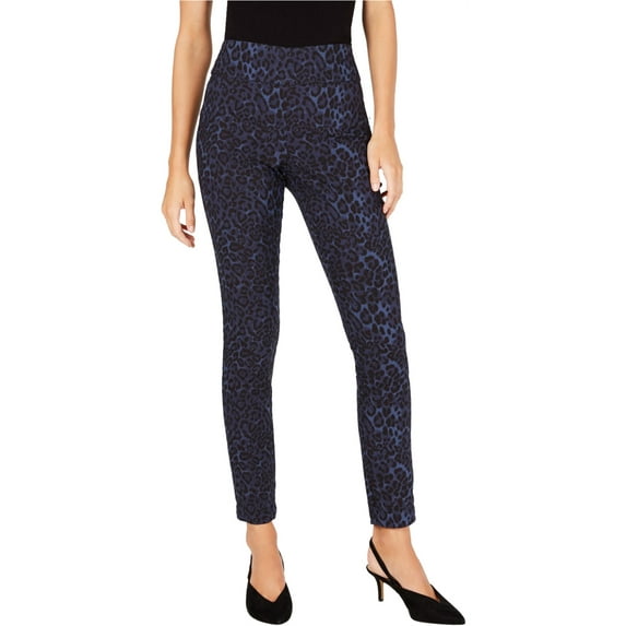 I.N.C Womens Leopard Casual Trouser Pants, Blue, 4 Regular