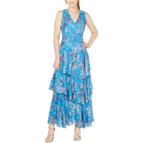 I.N.C Womens Maxi Ruffled Asymmetrical Dress, Blue, 6