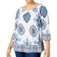 thumbnail image 1 of I.N.C Womens Medallion Pullover Blouse, Blue, Plus Size, 0X, 1 of 2