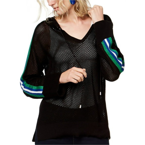 I.N.C Womens Mesh Hoodie Sweatshirt, Black, Small