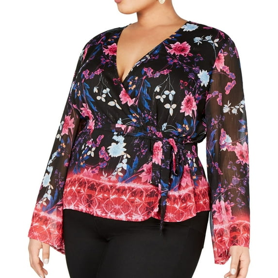 I.N.C Womens Metallic Floral Wrap Blouse, Multicoloured, Plus Size, 0X
