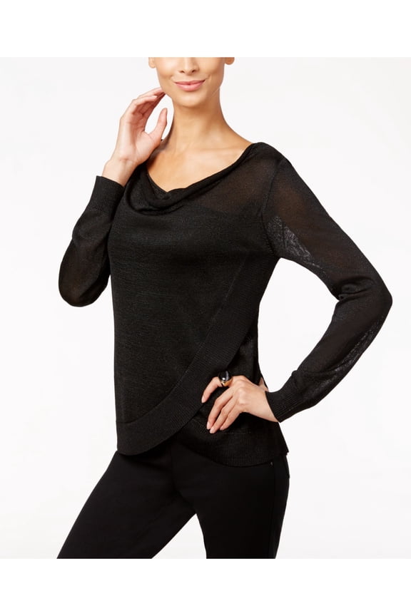 I-N-C Womens Metallic Pullover Blouse, Black, Medium