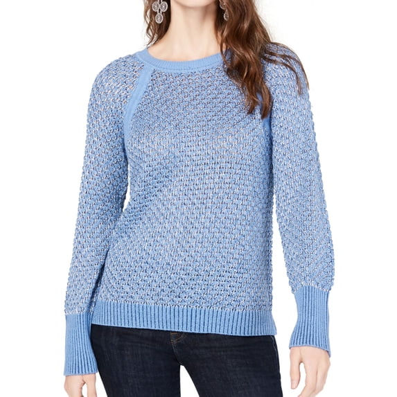 I.N.C Womens Metallic Pullover Sweater, Blue, Large