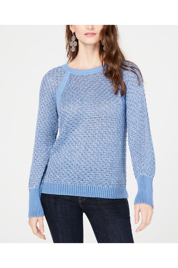 I-N-C Womens Metallic Pullover Sweater, Blue, X-Large