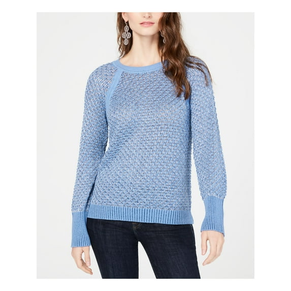 I-N-C Womens Metallic Pullover Sweater, Blue, X-Large