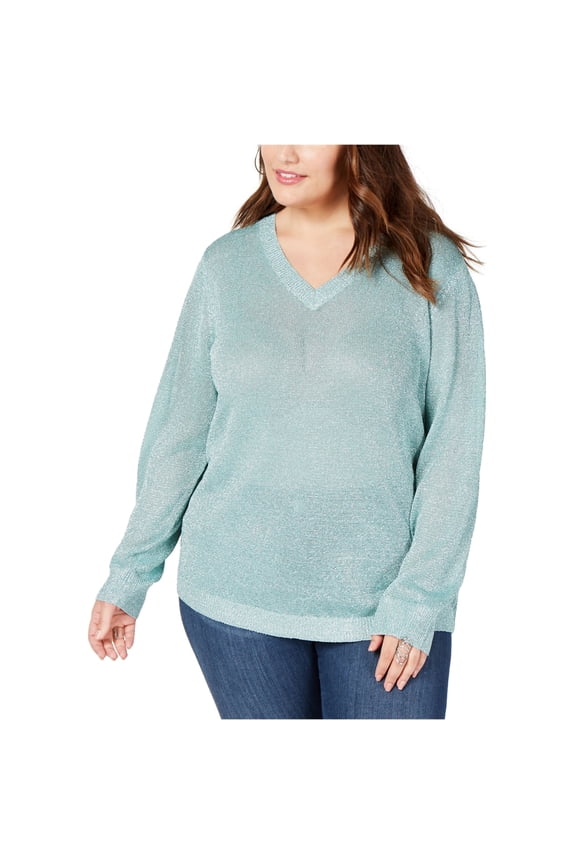 Womens Metallic Pullover Sweater, Metallic, 3X