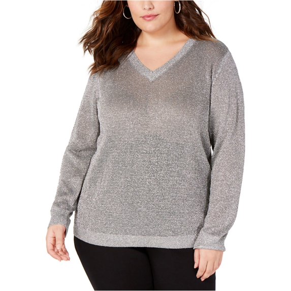 I-N-C Womens Metallic Pullover Sweater, Metallic, 3X