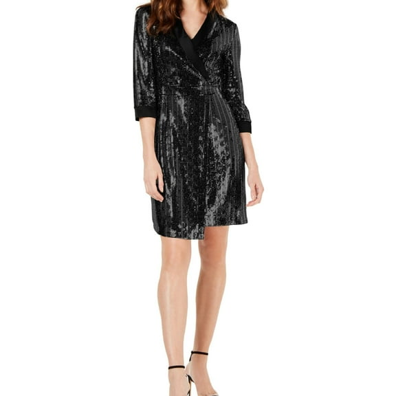 I.N.C Womens Mirror Ball Blazer Mini A-line Dress, Black, X-Small