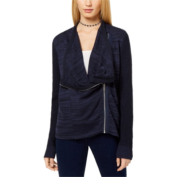 I-N-C Womens Mixed Knit Cardigan Sweater, Blue, Small