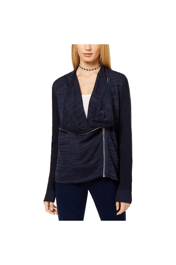 I-N-C Womens Mixed Knit Cardigan Sweater, Blue, Small