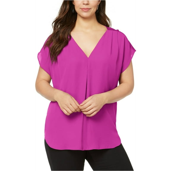 I-N-C Womens Mixed-Media Pullover Blouse, Purple, 1X