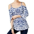 thumbnail image 1 of I.N.C Womens Mixed-Print Knit Blouse, Blue, Small, 1 of 1