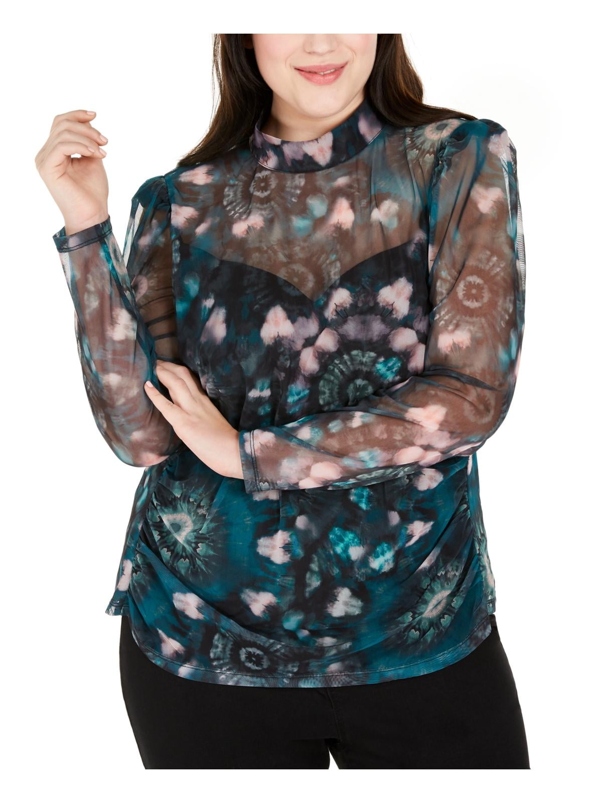 Women's Plus Size Three Quarter Sleeve Geometric Tunic Top With Print