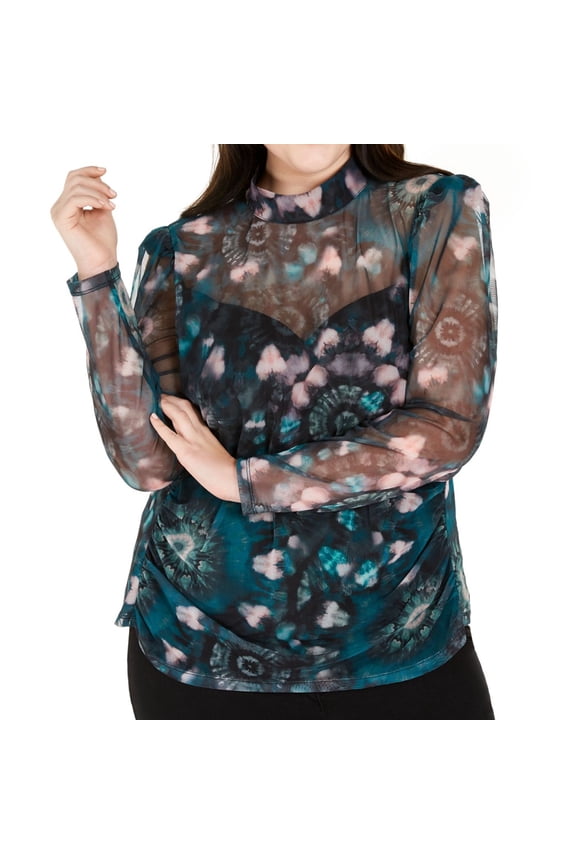 I.N.C Womens Mock-Neck Puff-Sleeve Pullover Blouse, Black, Plus Size, 3X