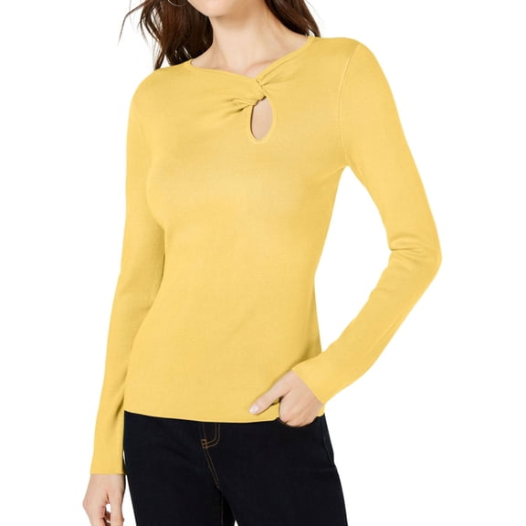 I.N.C Womens Neckline Twist Pullover Sweater, Yellow, X-Large