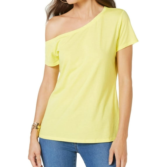 I.N.C Womens Off the Shoulder Basic T-Shirt, Yellow, Large