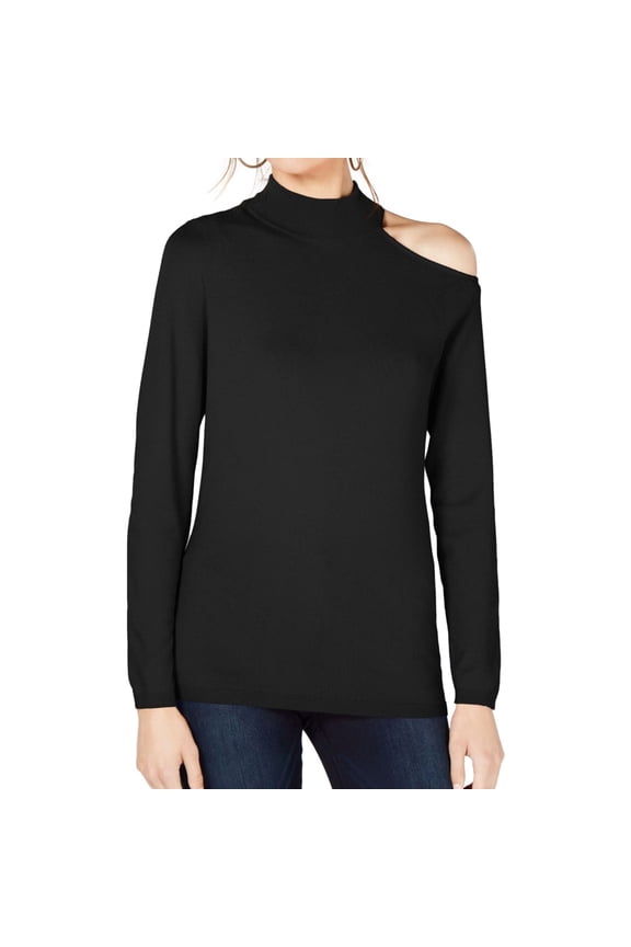 I.N.C Womens One Shoulder Pullover Sweater, Black, Medium