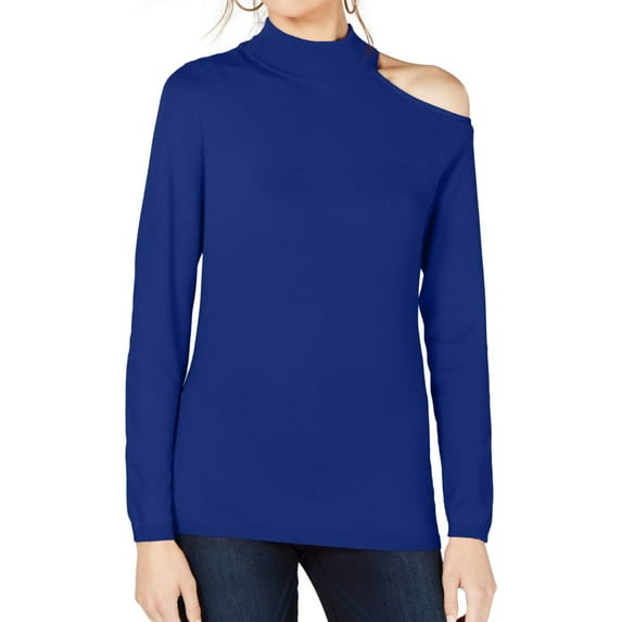 I.N.C Womens One Shoulder Pullover Sweater, Blue, XX-Large