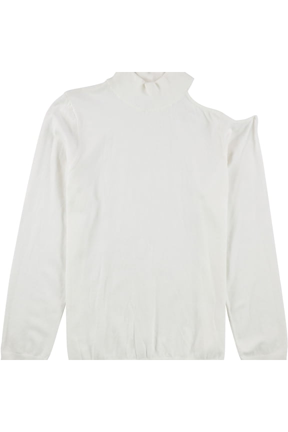I-N-C Womens One Shoulder Pullover Sweater, White, Small
