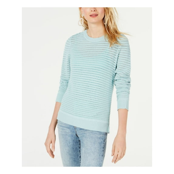 I.N.C Womens Open Knit Pullover Sweater, Blue, Large