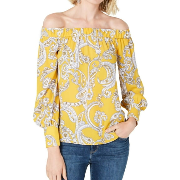I-N-C Womens Paisley Off The Shoulder Blouse