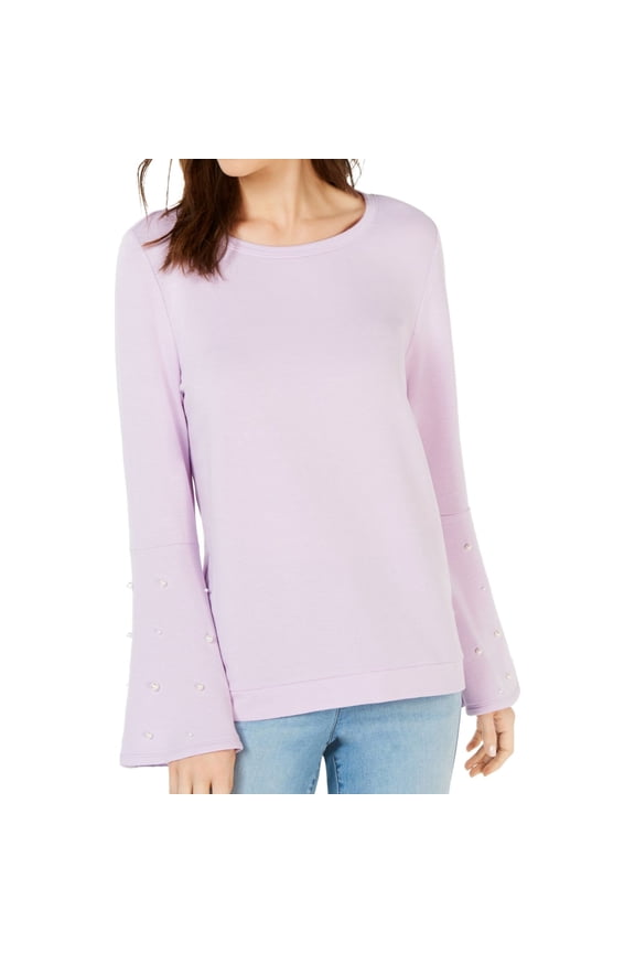 I.N.C Womens Pearl Beaded Sweatshirt, Purple, Medium